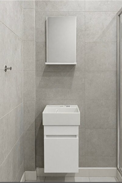 karbi mobilya Banyo Tuvalet Mini lavabo 33 cm beyaz, Mdf, aynalı