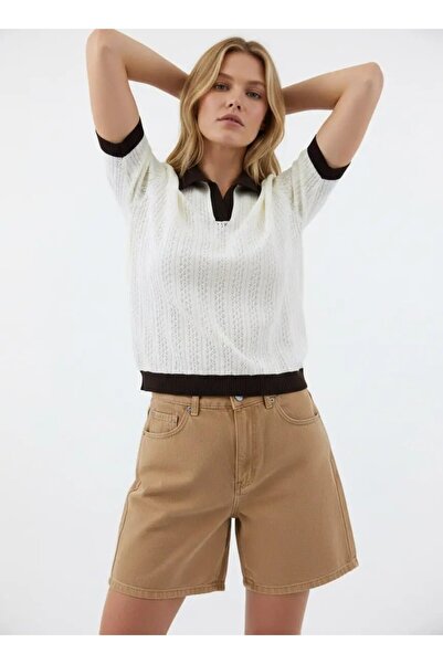 Park Karon Women's Polo Neck Lace-Like Knit Knitted Detail Knitwear Sweater 1...