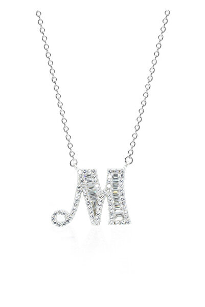 SPARKLES Crystal Letter M Pendant Chain 925 Silver