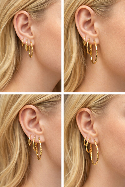 stainles steel Luxury Gold Stainless Steel Halka Küpe Seti 6’lı – Suya Dayanı...