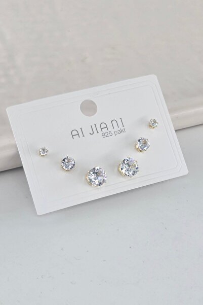 By Zeyna Aksesuar Steel Baguette Oval Zircon Stone Yellow Color 6-Piece 3 Siz...