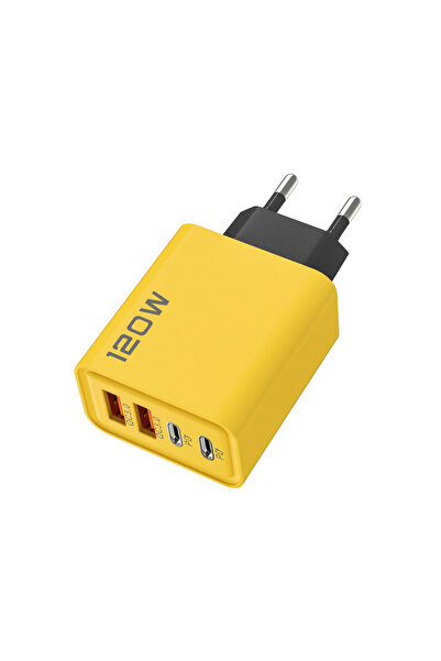 Choice8 شاحن متعدد المنافذ أصفر اللون بقوة 120 واط، يدعم الشحن السريع USB-C Q...