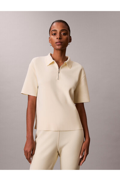 Calvin Klein Tailored Knit Collar Zip Top