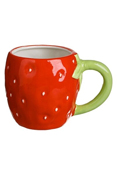 OEM 3D Strawberry Shaped Red Ceramic Mug with Green Handle