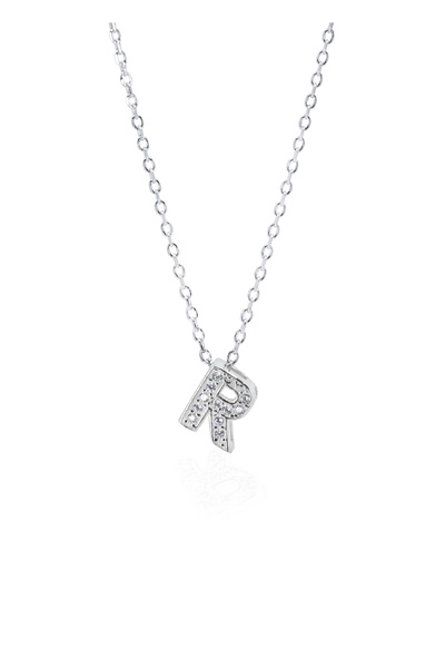 SPARKLES Diamond Letter R Pendant Chain 925 Silver