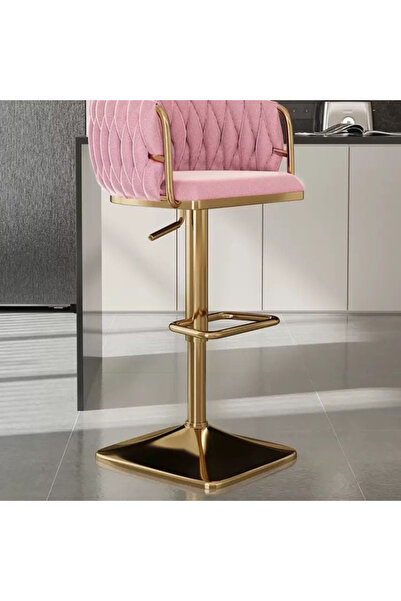 ZoePRO COOL Bar Chair with Gold, Pink Velvet Adjustable Height and Rotating, Lux