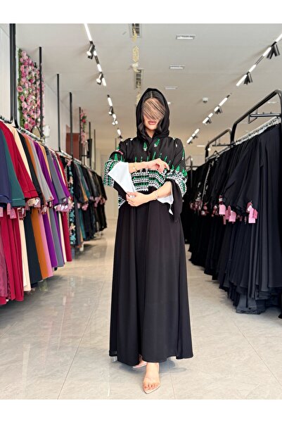 dar laha abaya Abaya D 901 - Royal Fabric Half Cloak with Embroidery - Green