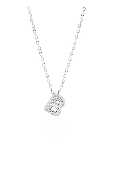 SPARKLES Diamond Letter B Pendant Chain 925 Silver