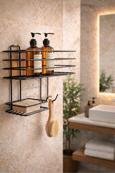 Yapışkanlı 3’ü Bir Arada Banyo Düzenleyici Raf Organizer Kancalı Ve Sabunluklu Askılı