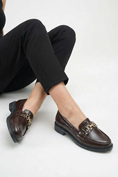 VELLA BAG Women's Bitter Brown Chain Buckle Loafers Casual Shoes
