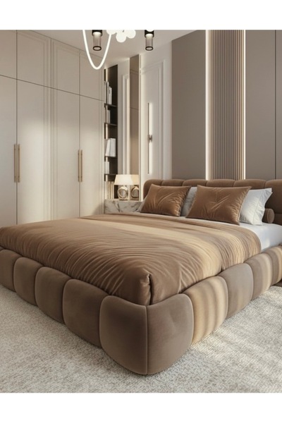 JACA 3'lü Kadife Kumaş Dekoratif Yatak Örtüsü &Fermuarlı İç Dolgulu Dikdörtge...