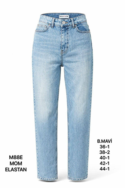 Miss Poem Pantaloni de damă Ice Blue talie înaltă Mom Fit Jean