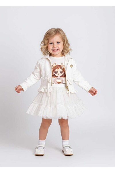 ministok White Fashion Jacket Tutu Skirt T-Shirt 3-Piece Girls' Set