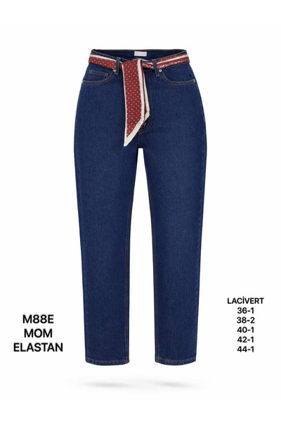 Miss Poem بنطلون جينز نسائي باللون الأزرق الداكن تفاصيل حزام بخصر مرتفع من ما...