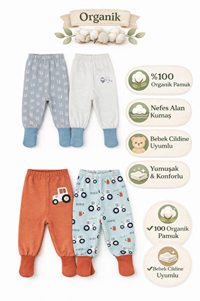 Melekpare Bebek&Çocuk Organik Patikli Pantolon Kendinden Çoraplı Alt Pijama M...