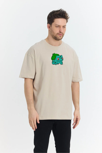 FAUNION Unisex Oversized Embroidered Bulbasaur Anime Character Design 100% Co...