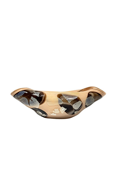 Lara Decor Kahve Benekli Simli Kıvrım Cam Tabak