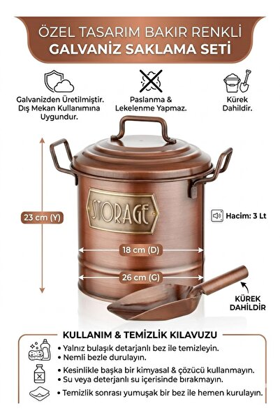 The Mia Galvanized Steel Legume Storage Bucket 3 Lt with Scoop