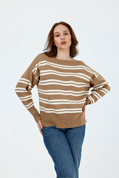 Rawanda Ριγέ πλεκτό πουλόβερ με λαιμόκοψη καγιόκαπο