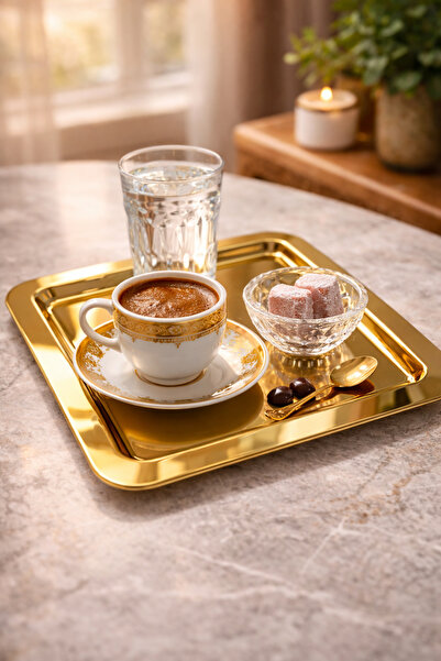 KEA Gold Düz Kare Sunum Tepsisi 22x22 cm Tekli – Modern & Şık Tasarım