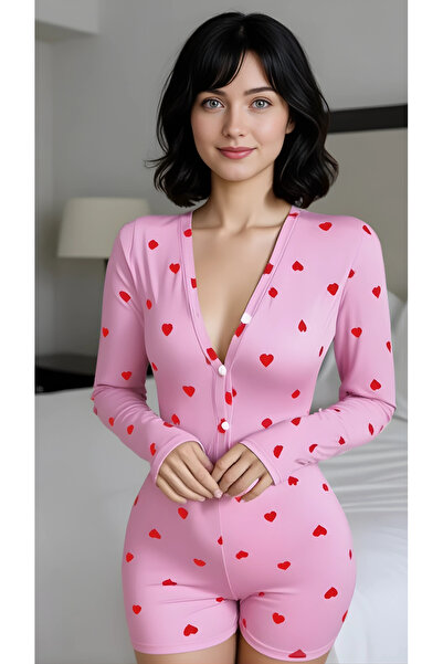 ALFA AKSESUAR 03 Luna Lora Pink Heart Dream Cotton Pink Heart Patterned Butto...