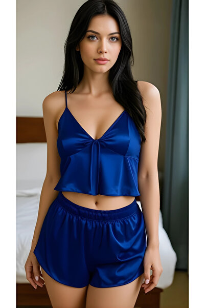 ALFA AKSESUAR 03 Luna Lora Blue Satin Touch Spaghetti Strap Blue Satin Shorts...