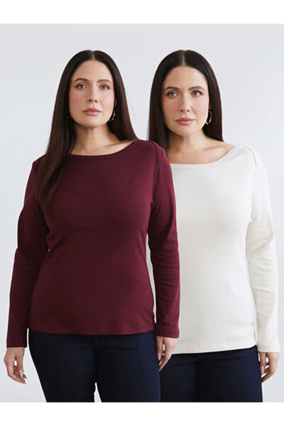 LC Waikiki Rmz Gi̇yi̇m Farkiyla Large Size Wide Roba Collar Women's T-Shirt 2...