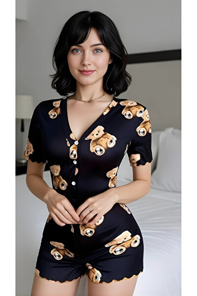 ALFA AKSESUAR 03 Luna Lora Black Teddy Dream Cotton Black Teddy Bear Patterne...