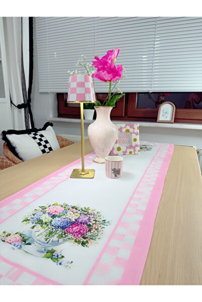 Nef’s Atelier Çiçek Desenli Pembe Dama Model Runner 40*140 cm