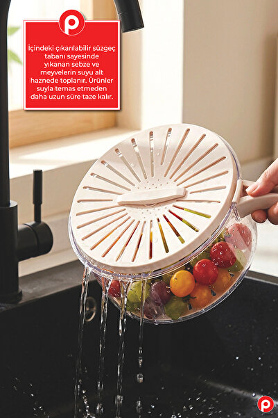 Pazarika Katlanır Kulplu Süzgeçli Buzdolabı Saklama Kabı - Sebze Meyve Yıkama...