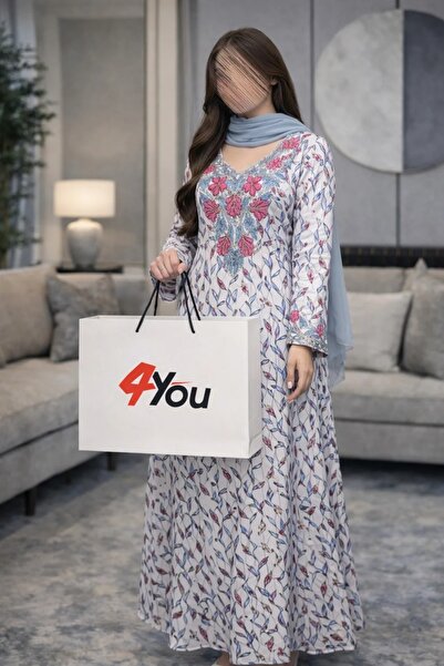 NO BRAND Luxurious women's abaya with a leaf pattern and feminine pink and bl...