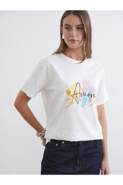 LC Waikiki RMZ GİYİM FARKIYA تي شيرت نسائي مطبوع بياقة روبا