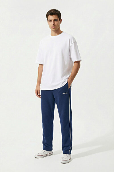 Quanlex Σκούρο μπλε φούτερ παντελόνι με διπλές τσέπες και φερμουάρ, άνετη εφα...