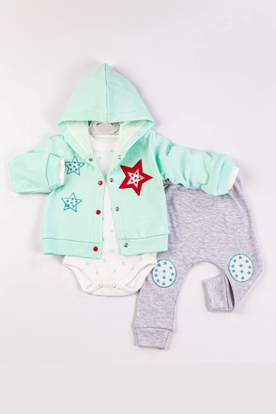 Generic Brand Star Embroidered Hooded Baby Girl Set