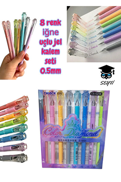 SEYFİKİRTASİYE 8 renk iğne uçlu jel kalem seti 0.5mm