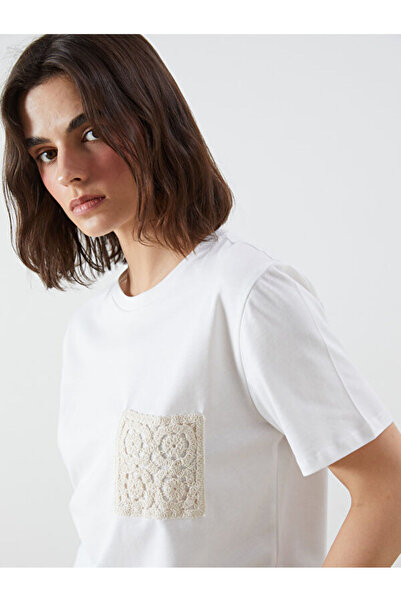 LC Waikiki 100% Cotton Women's T-Shirt with Lace Pockets