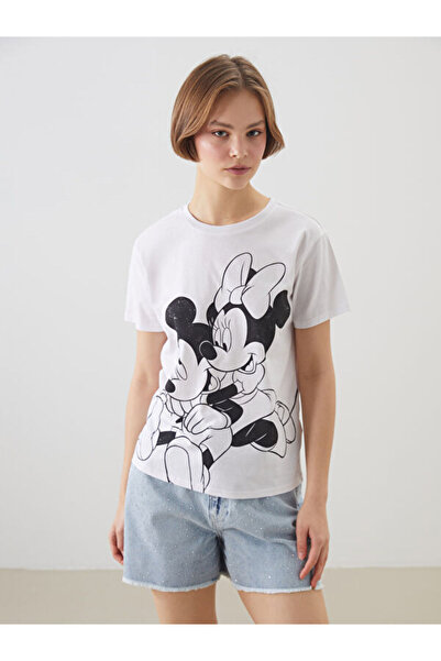 LC Waikiki Rmz Gi̇yi̇m Farkiyla Mickey and Minnie Mouse Printed Women's T-Shirt
