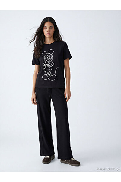 LC Waikiki طاقم الرقبة ميكي ماوس تي شيرت المرأة المطبوعة