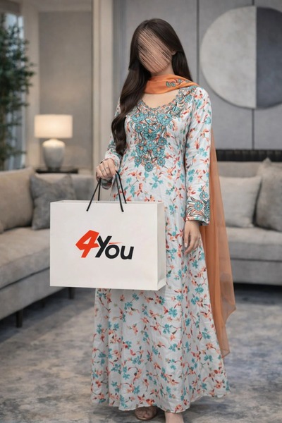 NO BRAND Luxurious women's abaya with a colorful Floral Print and elegant tur...