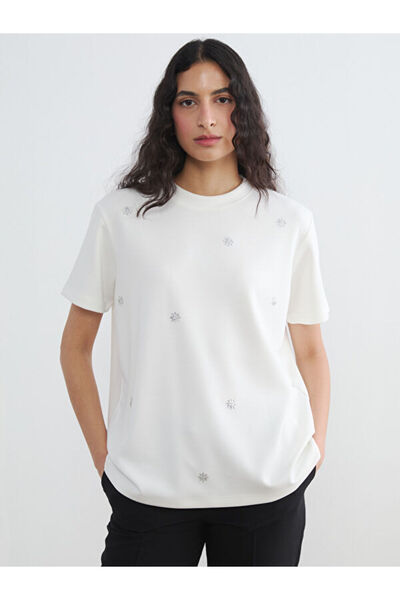 LC Waikiki Rmz Gi̇yi̇m Farkiyla Zero Roba Collar Stone Women's T-Shirt