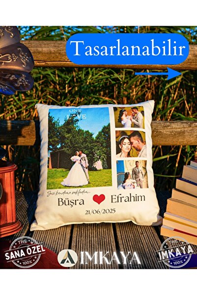 imkaya Kişiye Özel Yastık 40 x 40 - 1. Kalite Boncuk Silikon İle Doludur Sevg...