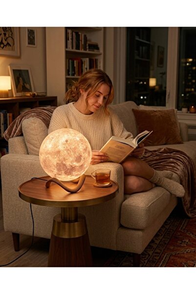Sare Home Ay Küresi Gece Lambası - Kahverengi Standlı ~ Modern tasarım