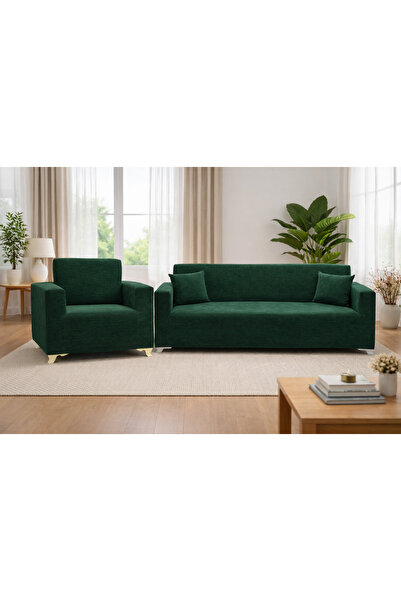 Akbal Home İtalyan Nubuk 3lü + Tek Kişilik Klasik Koltuk Örtüsü Lastikli Tüm ...