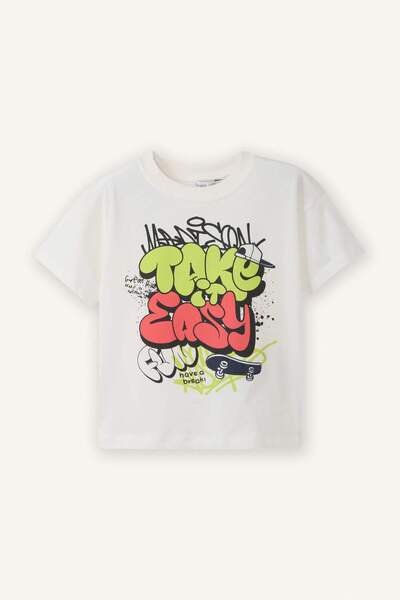 DeFacto Tricou cu mânecă scurtă Regular Fit Skateboard cu imprimeu pentru băi...