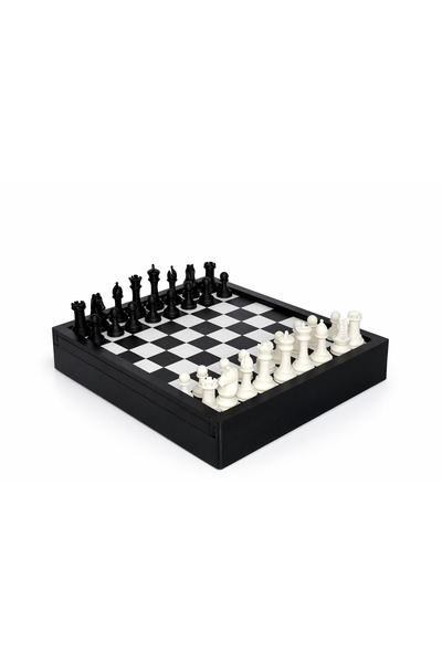 MARVİN CAT TETRA'S 3D Baskı Satranç Takımı – Siyah Beyaz, Kutu Tipi Tahta, Ta...