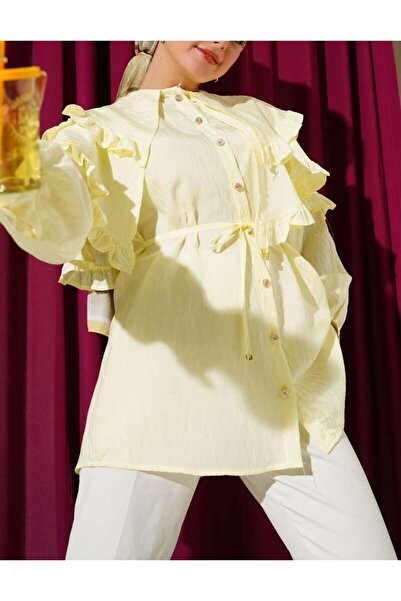 Lavanta Tekstil Ruffled Layered Collared Shirt