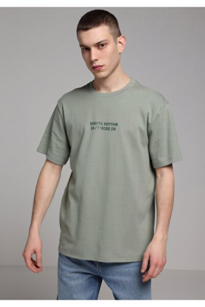 Colin's Tricou verde cu mânecă scurtă pentru bărbați, cu gât rotund, cu potri...