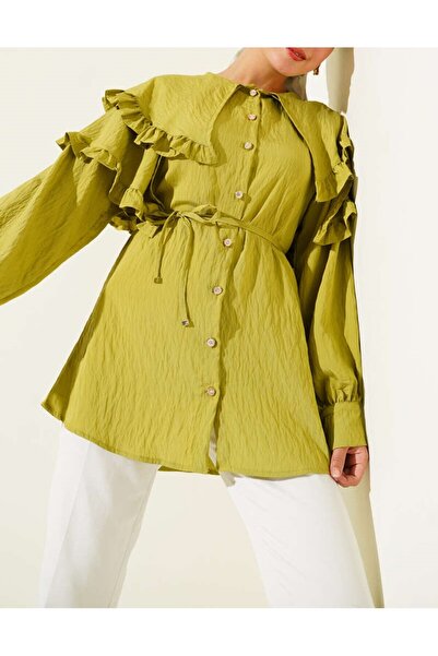 Lavanta Tekstil Ruffled Layered Collared Shirt