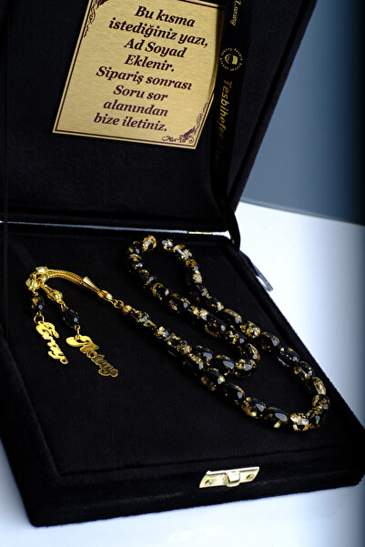 TESBİHEFENDİ Çift Gümüş İsimli Premium Kutu Altın Parçacıklı Sertifikalı Altı...