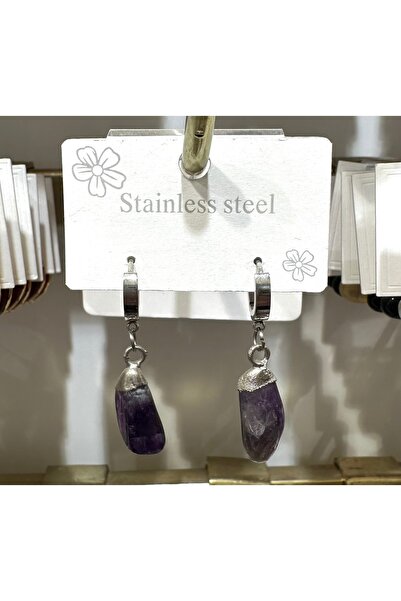 GLOW ACCESSORIES BAE Stainless Steel Purple Stone Dangle Cube